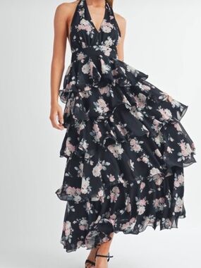 Black Floral Halter Mother’s Day / prom